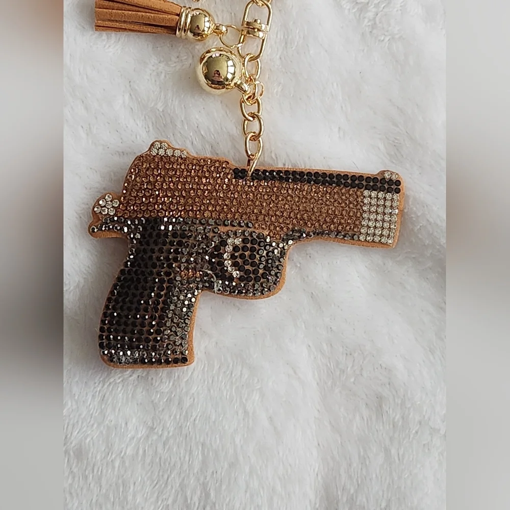 Elegant Gold and Brown Gun Keychain Accessory Bag Charm
